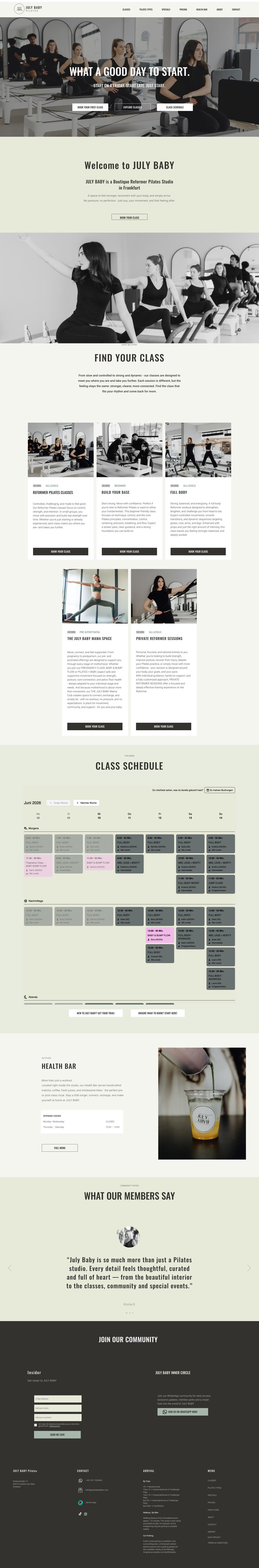 Die Website von July Baby Pilates